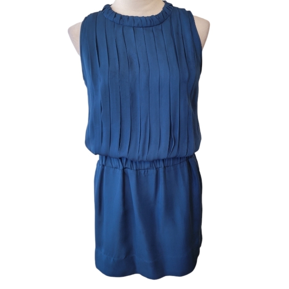 Banana Republic‎ Blue 100% Silk Ella Pleated Sleeveless Dress Size 2